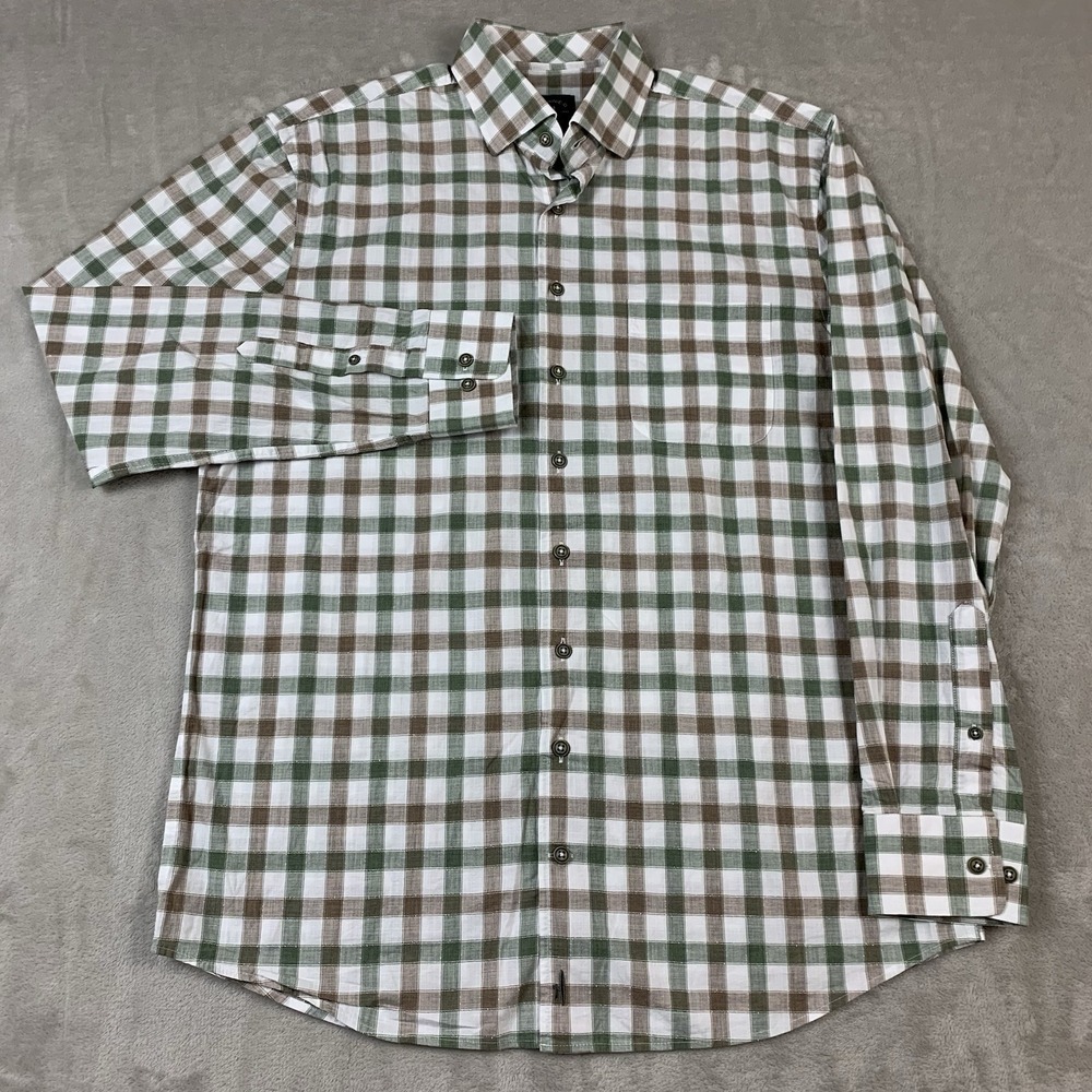 johnnie-O Top Shelf Shirt Mens Medium Khaki Plaid Button Down Long Sleeve Casual - Picture 2 of 7